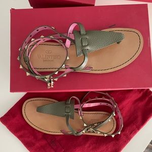 Valentino Rockstud gladiator sandals in military green